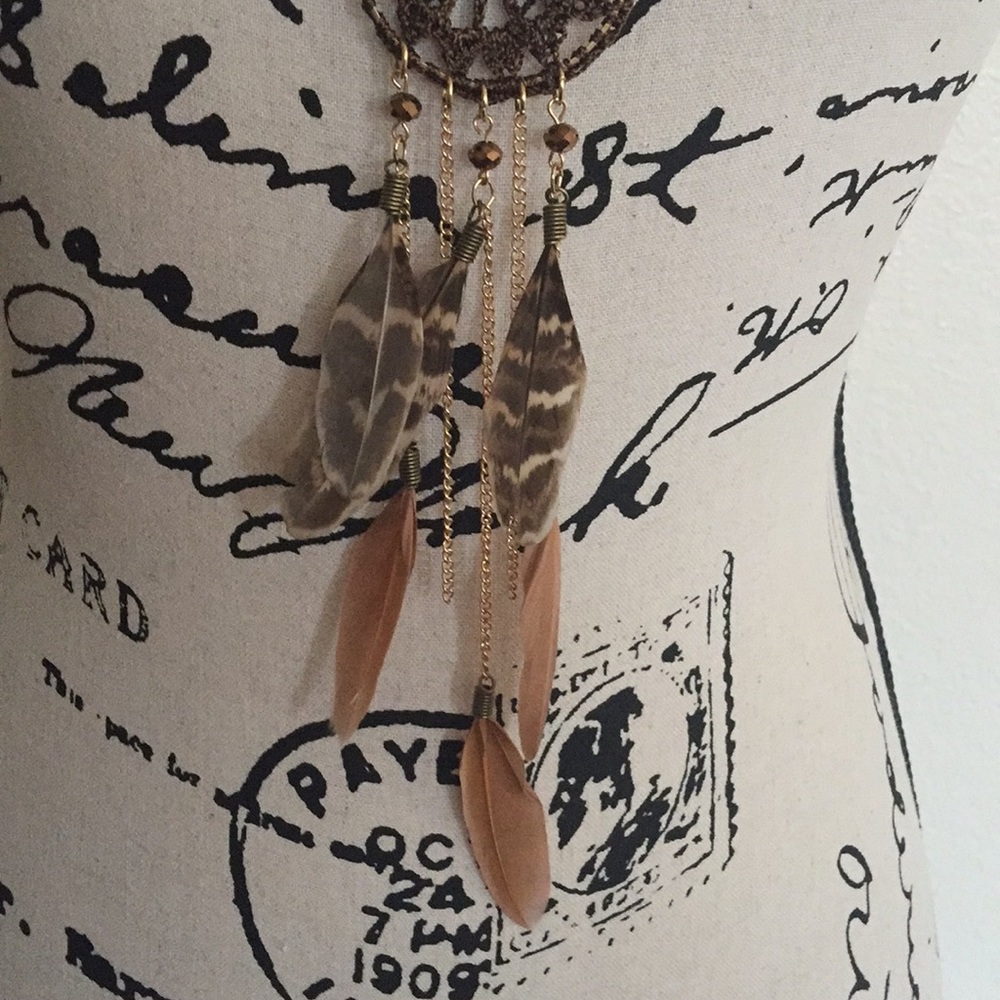 LAST ONE dreamcatcher crochet feather boho hippie necklace - Picture 6 of 8
